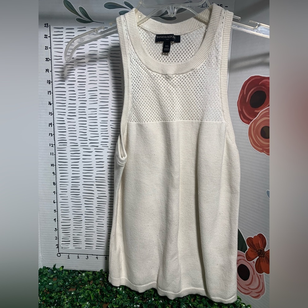 Banana Republic Cream Knit Mesh Yoke Tank